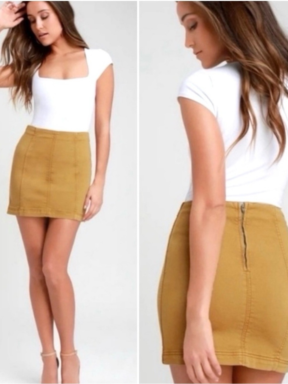 Free People Modern Femme Mustard Panel-Stitch Mini Skirt